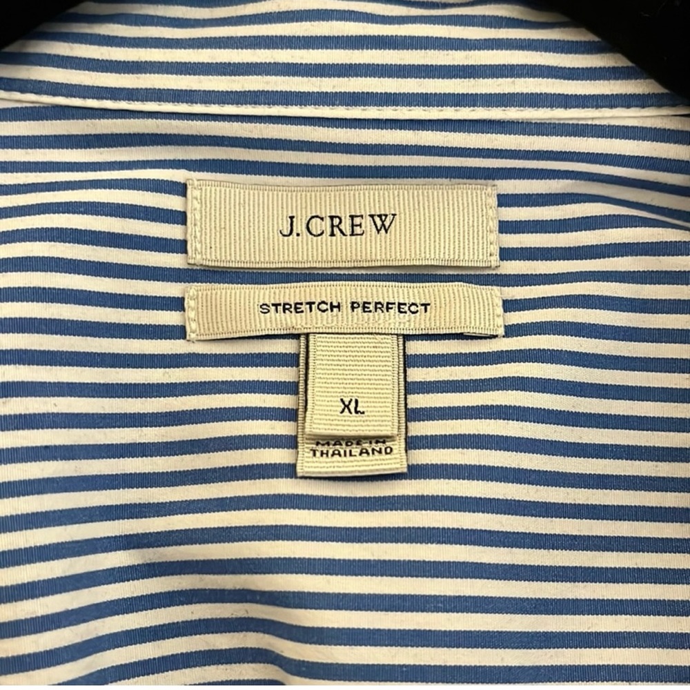J. Crew Stretch Perfect Long Sleeve Blue Striped Button Down